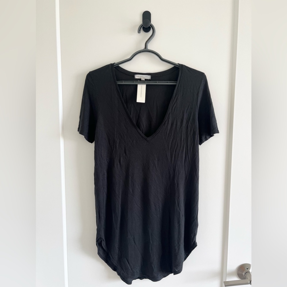 Anthropologie Truly Madly Deeply classic black sheer v neck tee